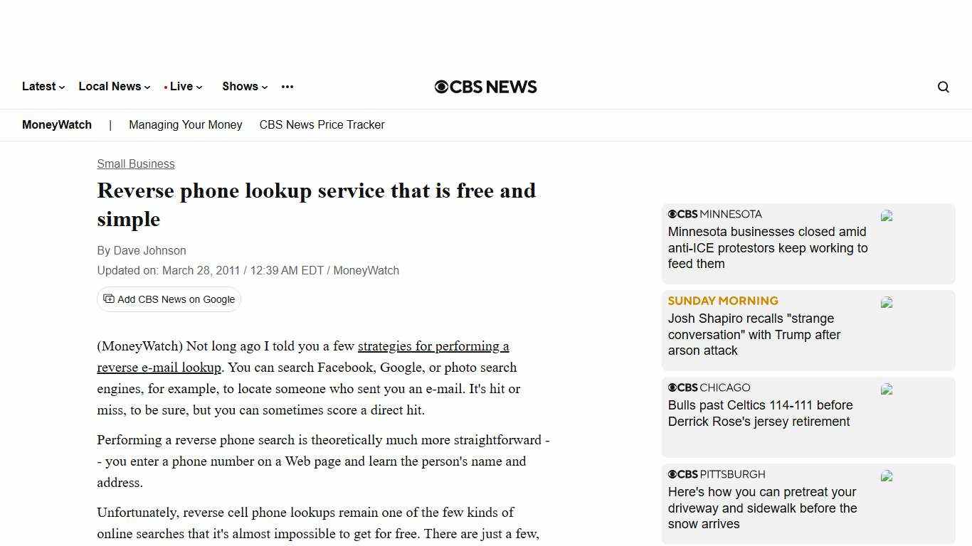 Reverse phone lookup service that is free and simple - CBS News
